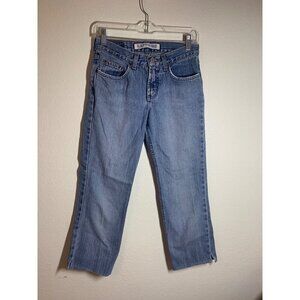 Express Lowrise Boot Cut Precision Fit Denim Blue Jeans Womens Y2K Crop Distress